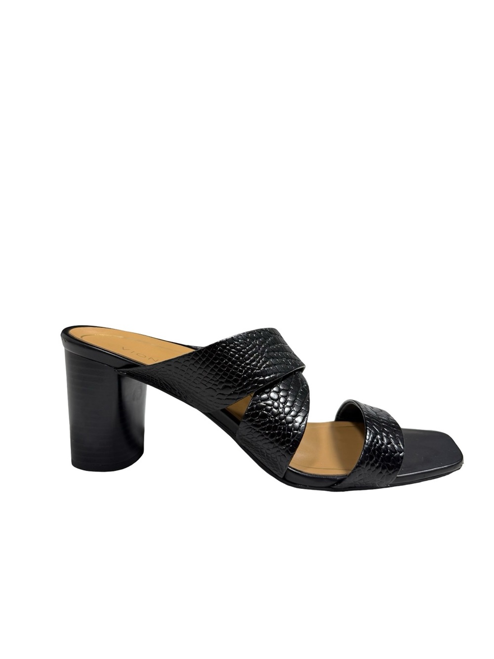 Vionic Merlot Black Croc Embossed Leather Block Heel Comfort Sandals Womens 10 - Picture 6 of 13